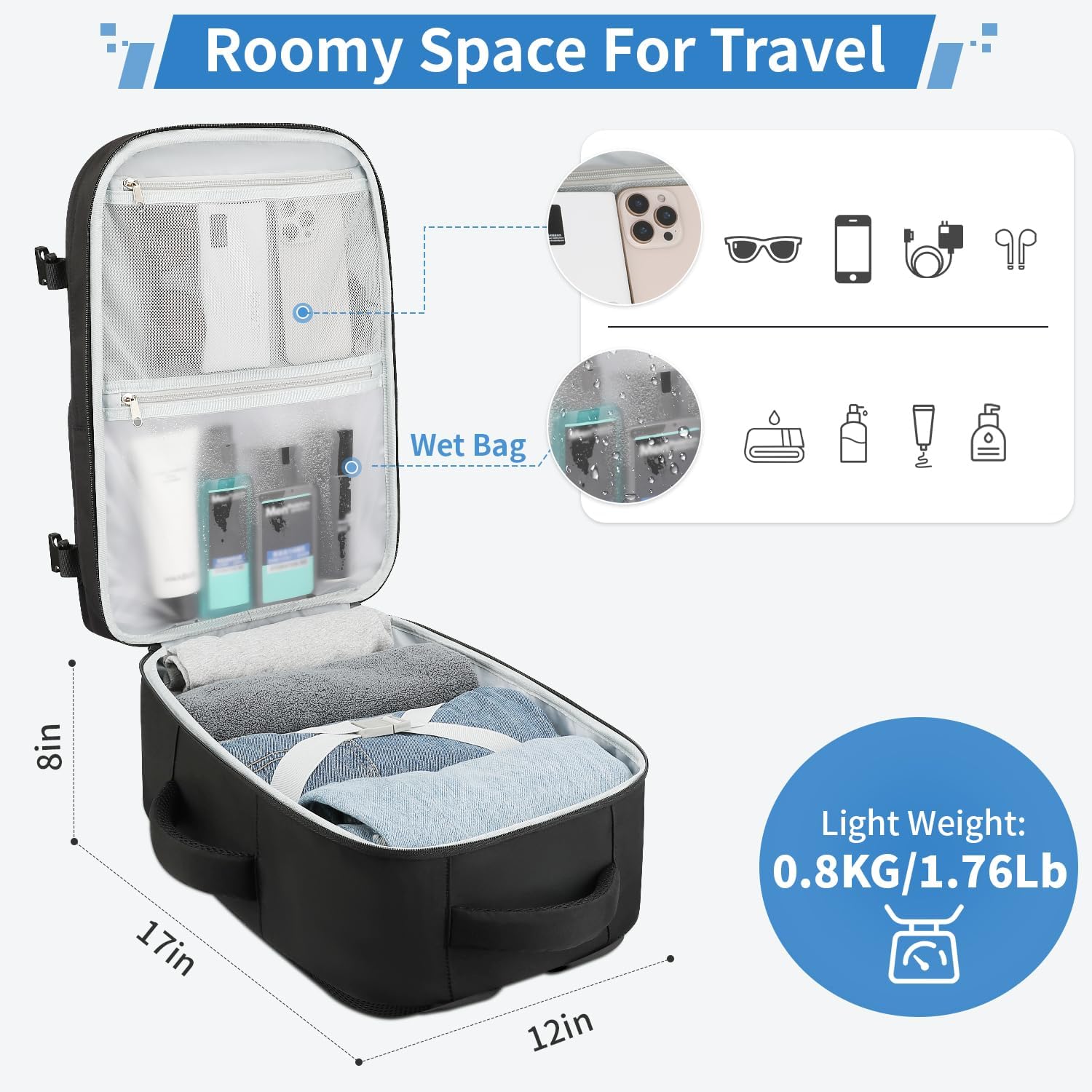 Travel Backpack for Women Men, Carry on Backpack, TSA 15.6 inch Laptop Backpack Flight Approved, Personal Item Travel Bag Nurse Bag Casual Daypack for School Weekender Business Trip