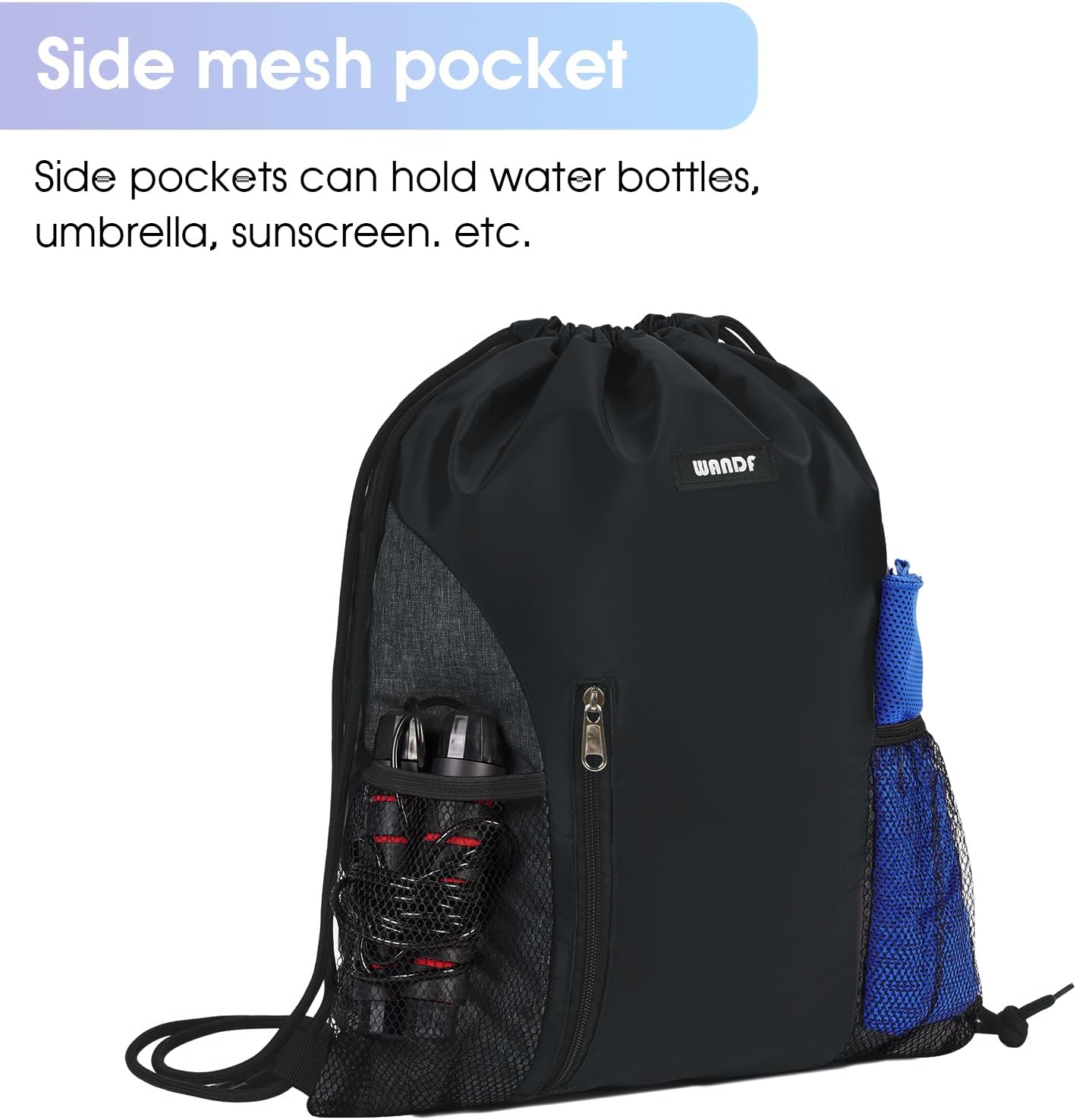 Drawstring Backpack Sports Gym Sackpack with Mesh Pockets Water Resistant String Bag for Women Men