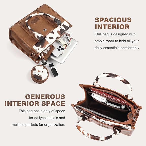 Tote Handbag Set, Tote Bag for Women,Western Cow Print Purse Desogmer,Top Handle Handbags