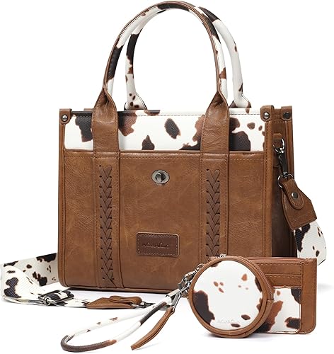 Tote Handbag Set, Tote Bag for Women,Western Cow Print Purse Desogmer,Top Handle Handbags