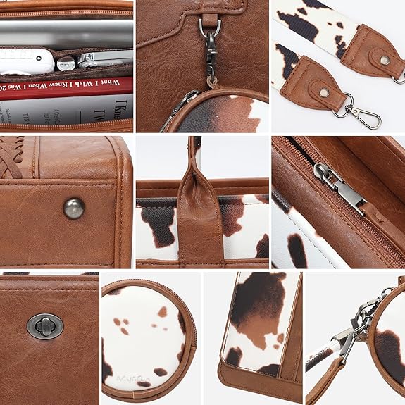 Tote Handbag Set, Tote Bag for Women,Western Cow Print Purse Desogmer,Top Handle Handbags