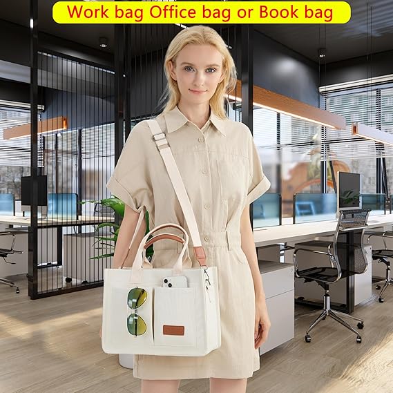 Tote Bag for Women With Compartments,Large Canvas Tote Women's Purse Crossbody Bags Work Laptop Book Bag Satchels Handbags