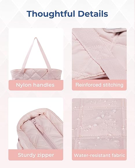 Tote Bag for Women, Puffer Work Tote with Zipper, Travel Essentials Quilted Nurse Travel Hospital Bag