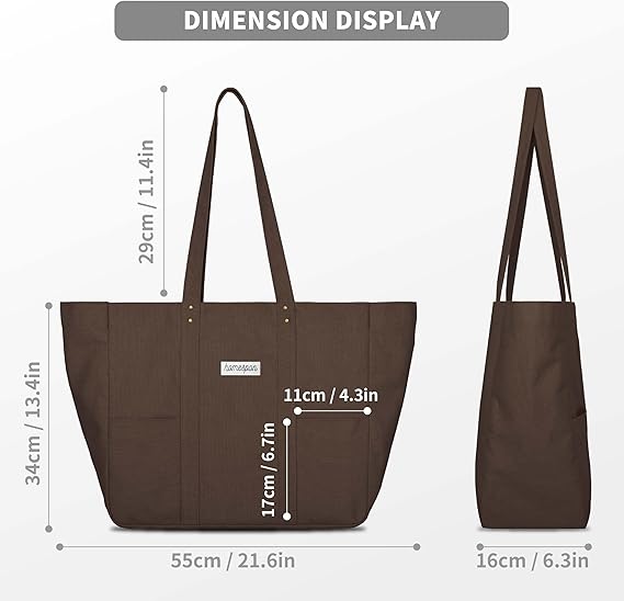 Large Canvas Tote Bag for Women Everything Bag with Pockets and Laptop Sleeve