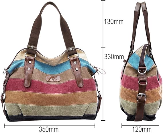 Canvas Handbag Multi-Color Striped Lattice Cross Body Shoulder Purse Bag Tote-Handbag for Women