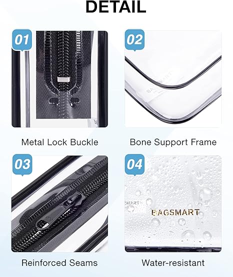 Toiletry Bag, 2 Packs TSA Approved Water resistant Quart Size Travel Organizer, Airport Airline Travel Essential Carry On Makeup Cosmetic Bags for Women