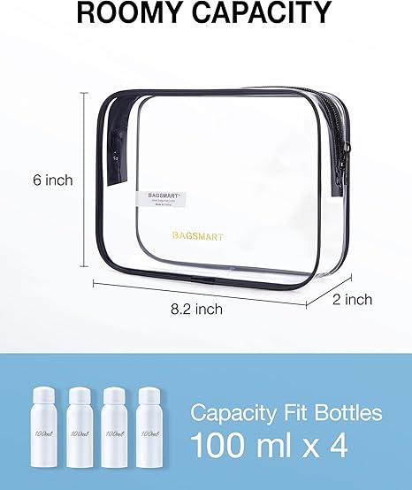 Toiletry Bag, 2 Packs TSA Approved Water resistant Quart Size Travel Organizer, Airport Airline Travel Essential Carry On Makeup Cosmetic Bags for Women