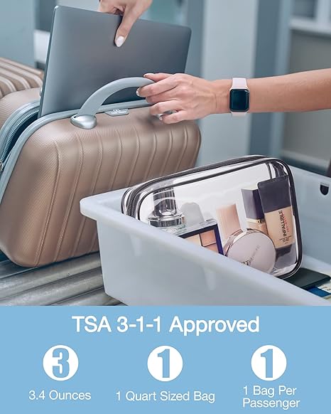 Toiletry Bag, 2 Packs TSA Approved Water resistant Quart Size Travel Organizer, Airport Airline Travel Essential Carry On Makeup Cosmetic Bags for Women