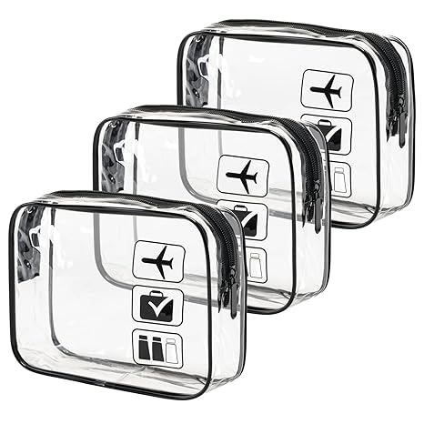 Toiletry Bag, 3 Pcs Clear Toiletries Bags Quart Size Travel Makeup Cosmetic Bag for Women Men, Carry on Airport Airline Compliant Bag