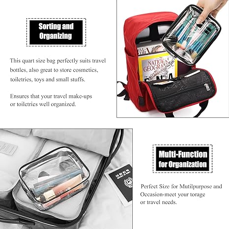 Toiletry Bag, 3 Pcs Clear Toiletries Bags Quart Size Travel Makeup Cosmetic Bag for Women Men, Carry on Airport Airline Compliant Bag