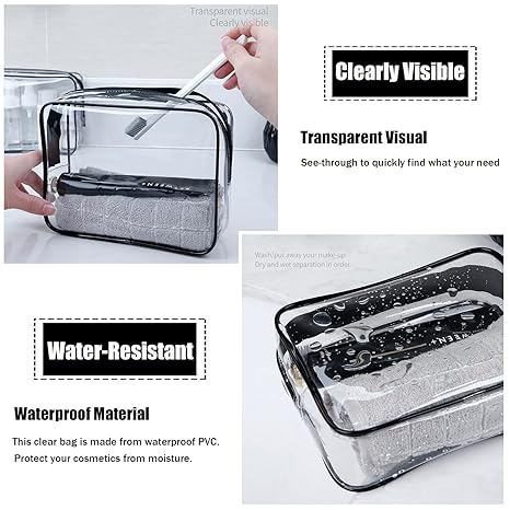 Toiletry Bag, 3 Pcs Clear Toiletries Bags Quart Size Travel Makeup Cosmetic Bag for Women Men, Carry on Airport Airline Compliant Bag