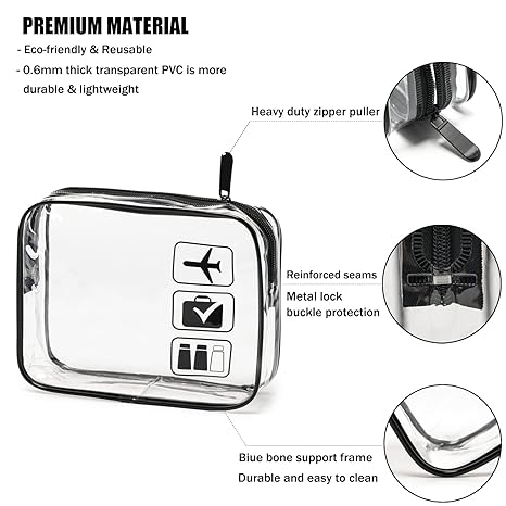 Toiletry Bag, 3 Pcs Clear Toiletries Bags Quart Size Travel Makeup Cosmetic Bag for Women Men, Carry on Airport Airline Compliant Bag