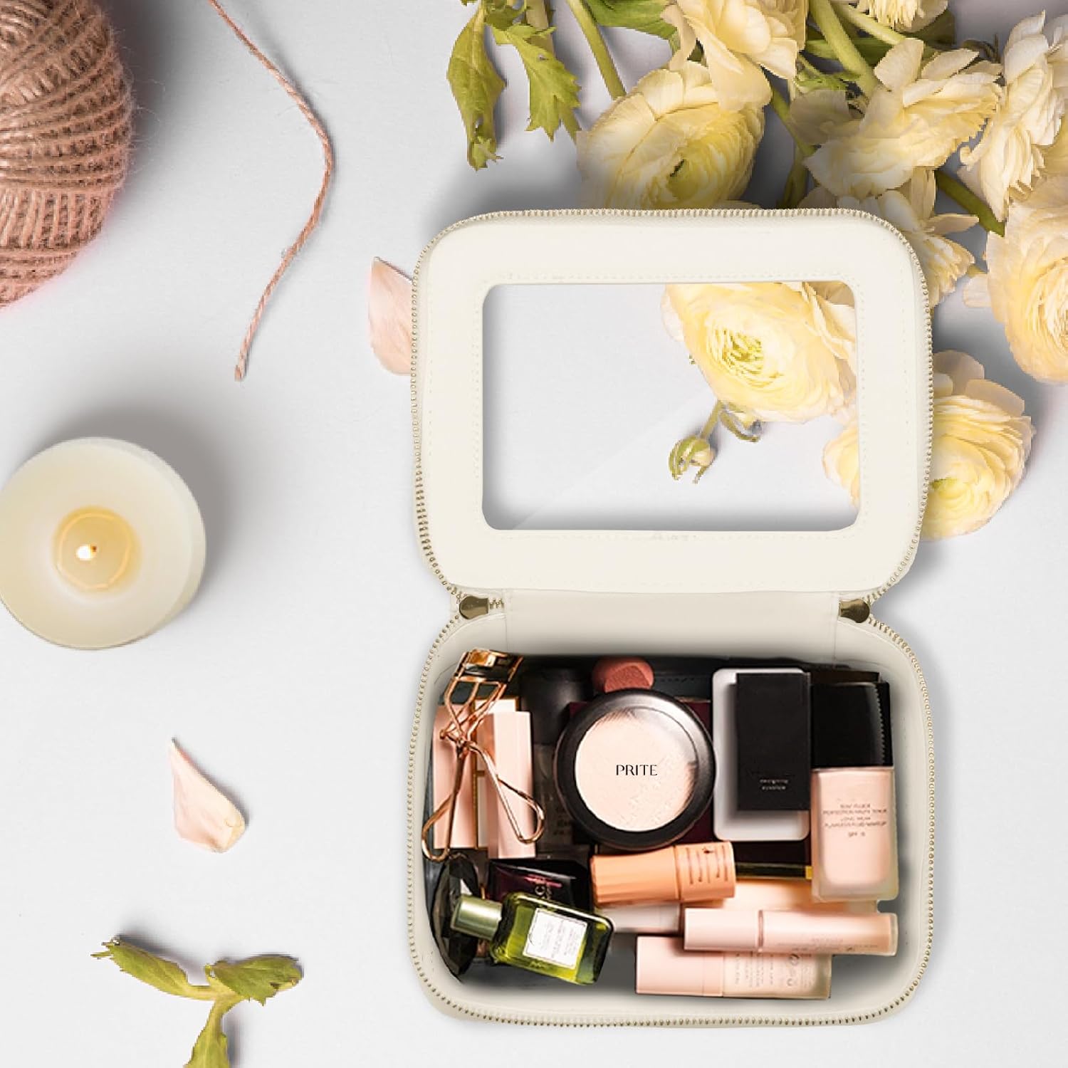 Makeup Bag Cosmetic Organizer Case Waterproof Travel Toiletry Bag Skincare Pouch with Golden Zipper