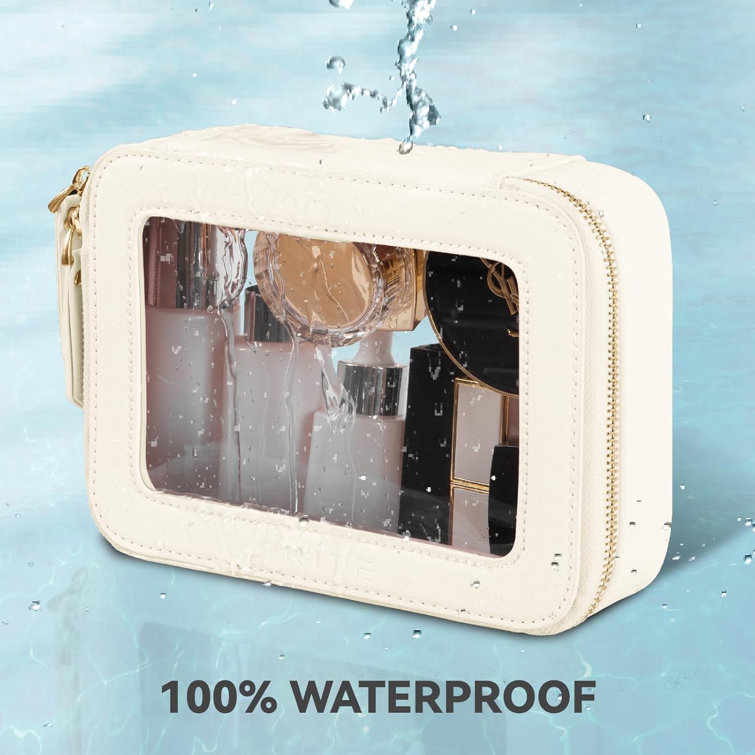 Makeup Bag Cosmetic Organizer Case Waterproof Travel Toiletry Bag Skincare Pouch with Golden Zipper
