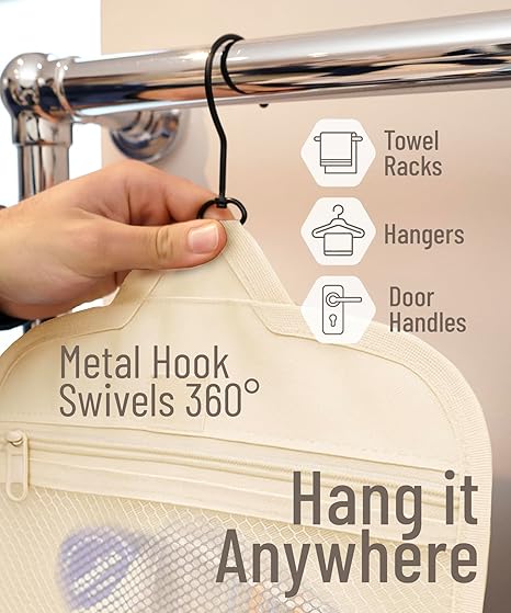 Hanging Travel Toiletry Bag for Men and Women – Large Cosmetics, Makeup and Toiletries Organizer Kit with 10 Compartments, YKK Zippers, XXL Metal Swivel Hook, Water-Resistant Nylon