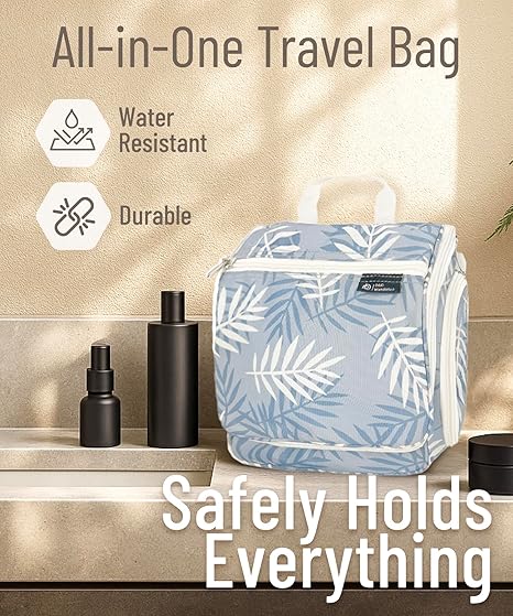 Hanging Travel Toiletry Bag for Men and Women – Large Cosmetics, Makeup and Toiletries Organizer Kit with 10 Compartments, YKK Zippers, XXL Metal Swivel Hook, Water-Resistant Nylon