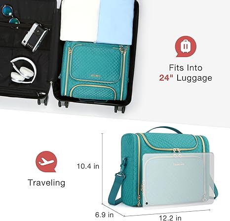 Toiletry Bag, Travel Toiletry Bag for Women, Water-resistant Cosmetic Makeup Bag, Large Capacity Door Room Essentials Travel Organizer for Full Sized Toiletries and Cosmetics, Blue