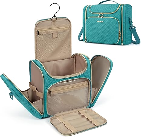 Toiletry Bag, Travel Toiletry Bag for Women, Water-resistant Cosmetic Makeup Bag, Large Capacity Door Room Essentials Travel Organizer for Full Sized Toiletries and Cosmetics, Blue