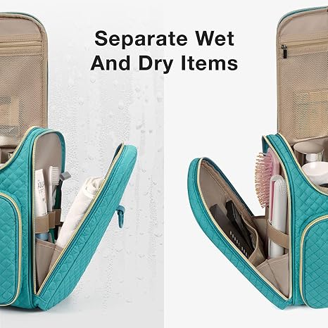 Toiletry Bag, Travel Toiletry Bag for Women, Water-resistant Cosmetic Makeup Bag, Large Capacity Door Room Essentials Travel Organizer for Full Sized Toiletries and Cosmetics, Blue