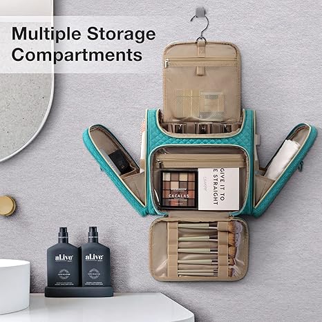 Toiletry Bag, Travel Toiletry Bag for Women, Water-resistant Cosmetic Makeup Bag, Large Capacity Door Room Essentials Travel Organizer for Full Sized Toiletries and Cosmetics, Blue