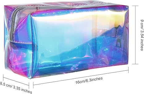 2 Pcs Clear Iridescent Holographic Makeup Bag Glitter Travel Cosmetic Pouches Toiletry Bag with Zipper Toiletry Organizer Case for Purse Diaper Beach Office Gift(Plain)