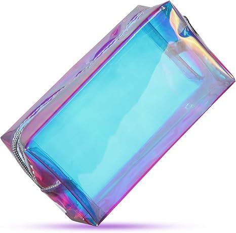 2 Pcs Clear Iridescent Holographic Makeup Bag Glitter Travel Cosmetic Pouches Toiletry Bag with Zipper Toiletry Organizer Case for Purse Diaper Beach Office Gift(Plain)