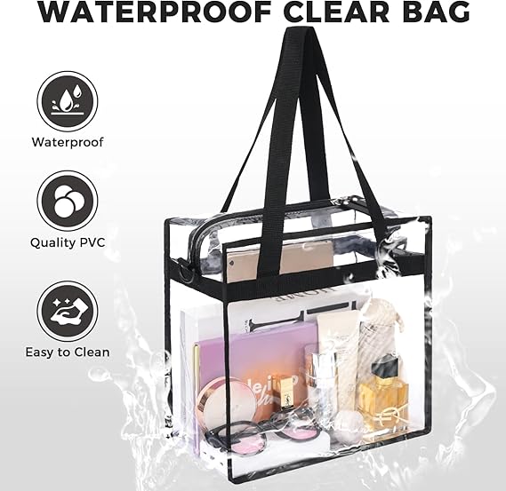 BAGAIL Clear Bags Stadium Approved Clear Tote Bag with Zipper Closure Crossbody Messenger Shoulder Bag with Adjustable Strap