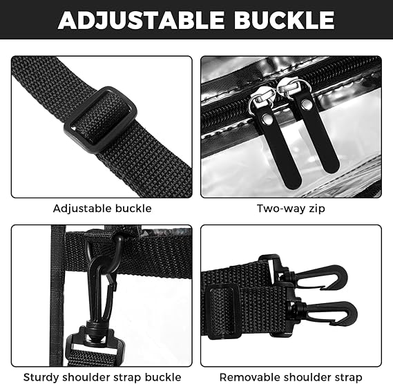 BAGAIL Clear Bags Stadium Approved Clear Tote Bag with Zipper Closure Crossbody Messenger Shoulder Bag with Adjustable Strap