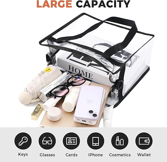 BAGAIL Clear Bags Stadium Approved Clear Tote Bag with Zipper Closure Crossbody Messenger Shoulder Bag with Adjustable Strap