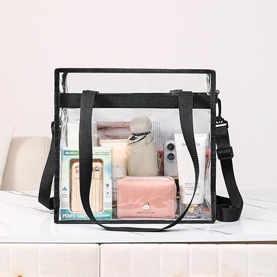 BAGAIL Clear Bags Stadium Approved Clear Tote Bag with Zipper Closure Crossbody Messenger Shoulder Bag with Adjustable Strap