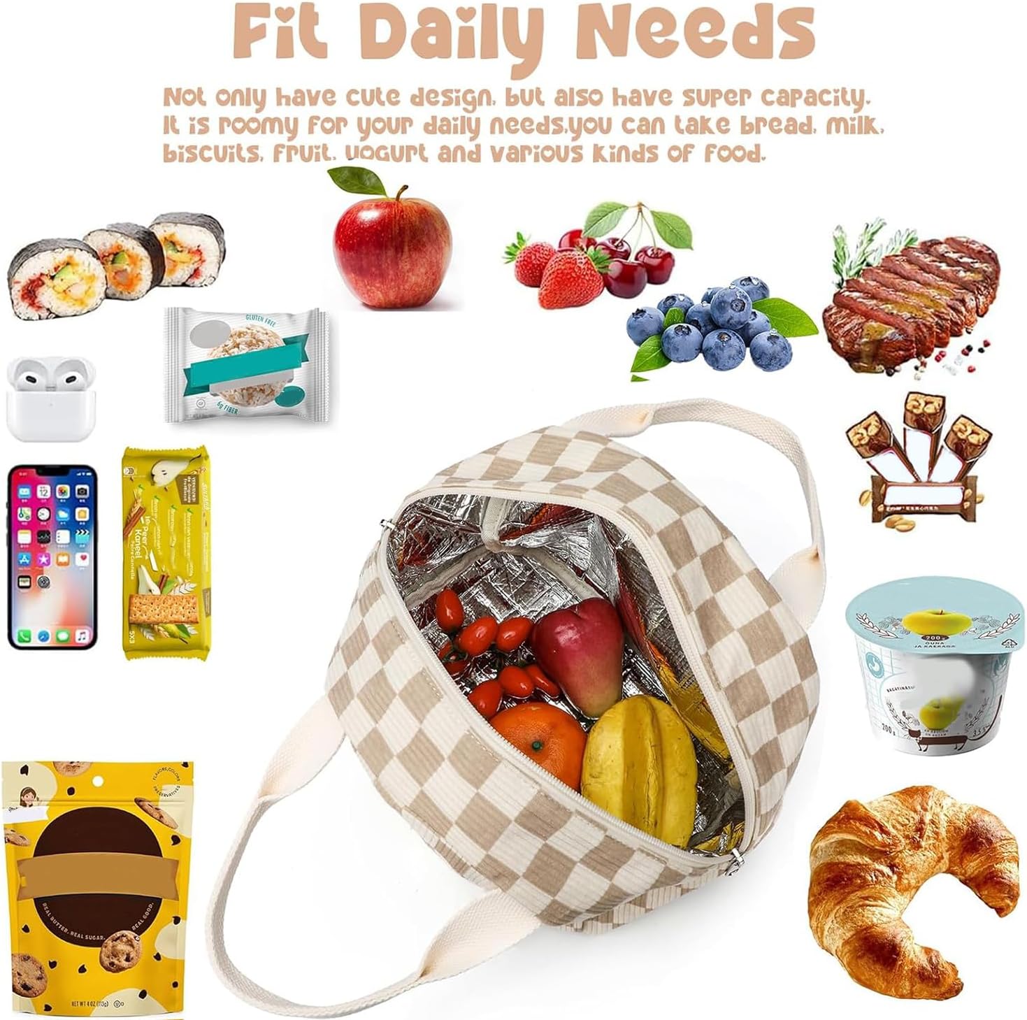 Lunch Bag for Women Men Cute Corduroy Lunch Tote Bags Reusable ...