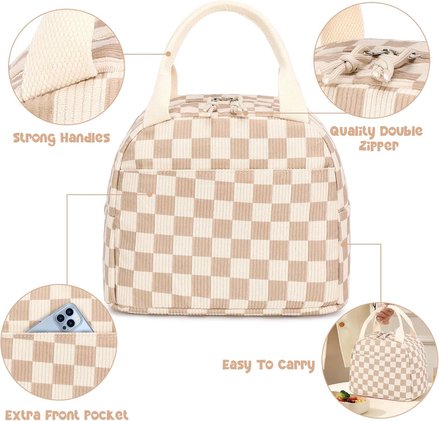 Lunch Bag for Women Men Cute Corduroy Lunch Tote Bags Reusable ...