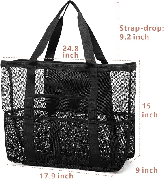  Mesh Beach Bag Family - 9 Pockets Large Beach Tote for Cruise Vacation Essentials