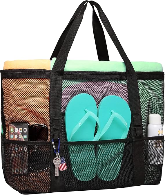 Mesh Beach Bag Family - 9 Pockets Large Beach Tote for Cruise Vacation Essentials Mesh Beach Bag Family - 9 Pockets Large Beach Tote for Cruise Vacation Essentials
