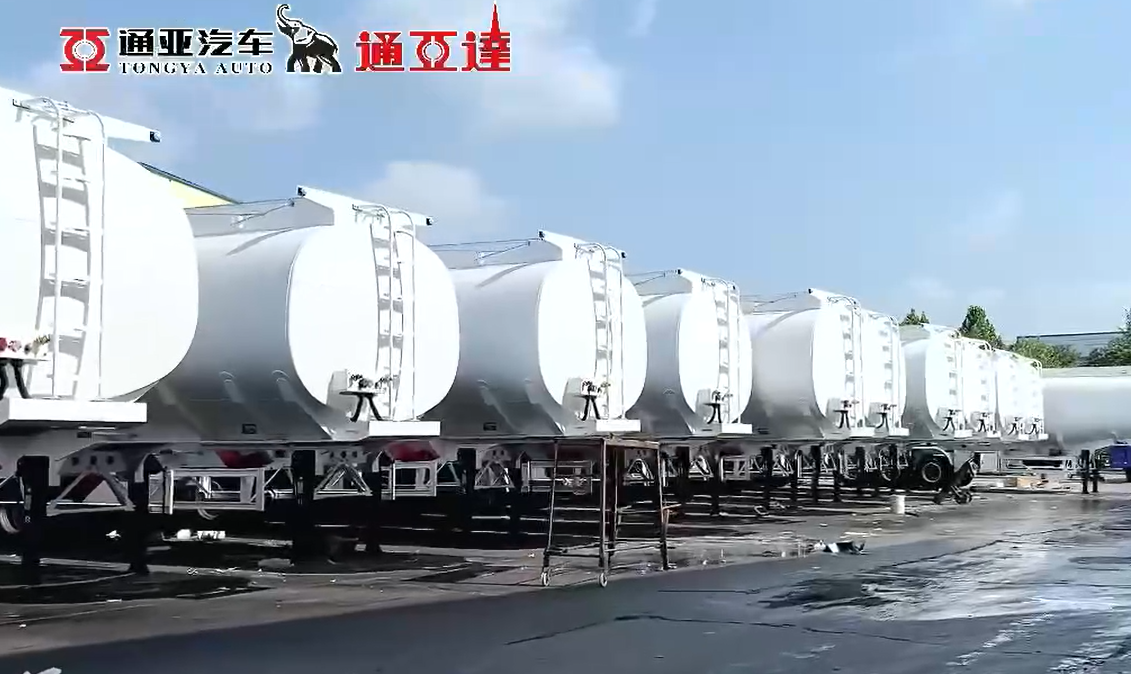 A large number of oil tanker semi trailers are being shipped overseas