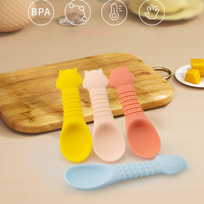 New Longmao Silicone Baby Dining Spoon Babies and Children Drinking Congee for Dining, Supplementary Food Spoon Silicone Children Tableware