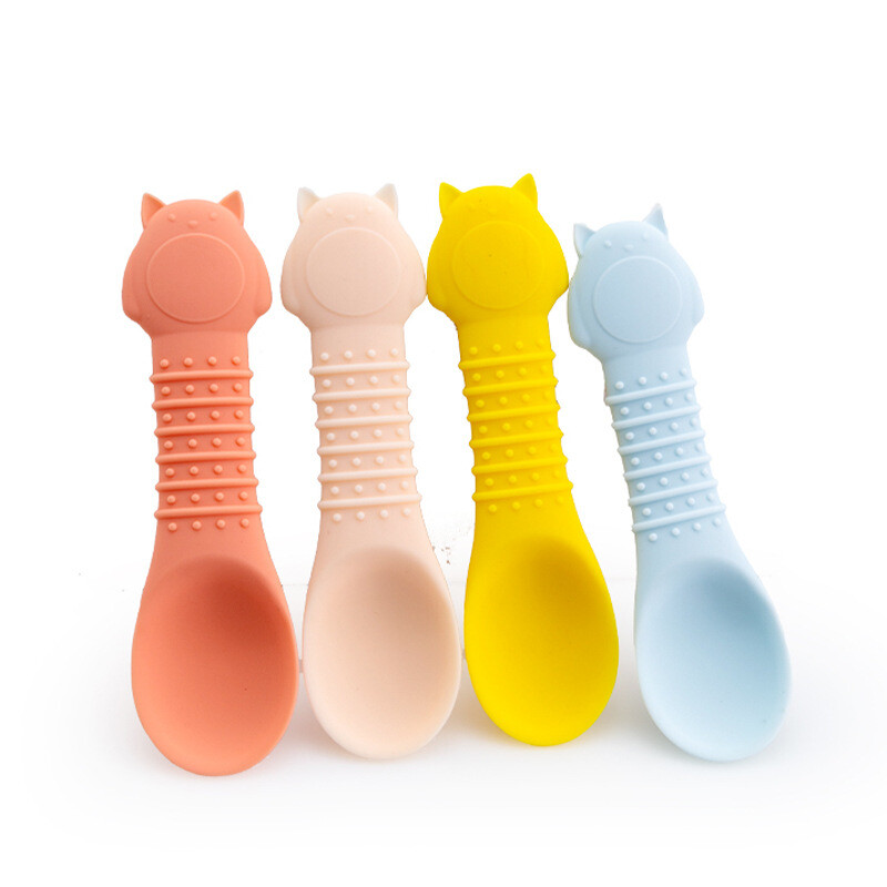 New Longmao Silicone Baby Dining Spoon Babies and Children Drinking Congee for Dining, Supplementary Food Spoon Silicone Children Tableware