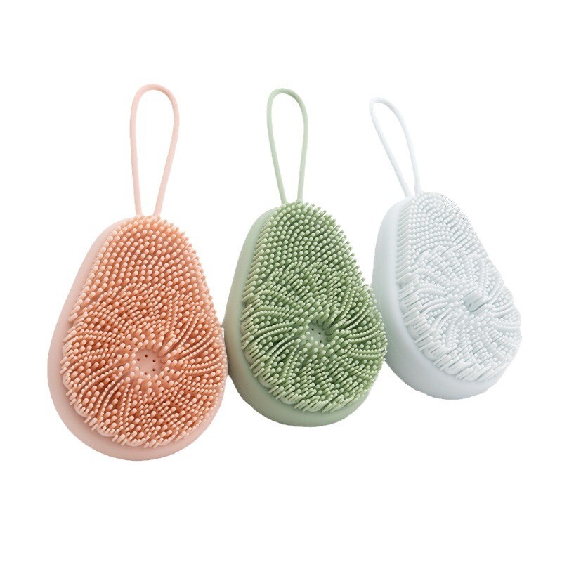 Explosive avocado scrub brush can be filled for bath and shower, does not harm the skin, children's massage silicone bath brush