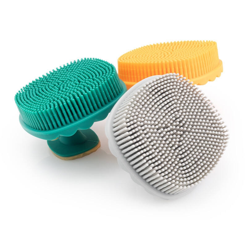 Cross border silicone shell handle shower brush, portable children's hair washing and shower brush, massage and cleaning silicone shower brush