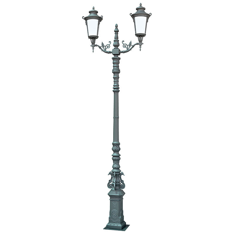 Cast aluminum and cast iron double-ended garden lamp