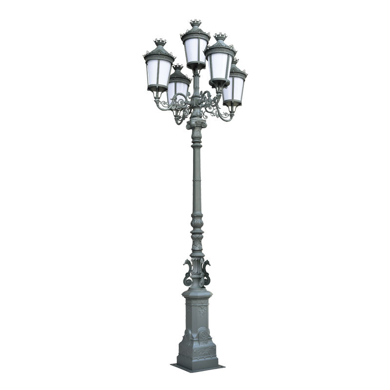 Cast aluminum and cast iron five-head garden lamp