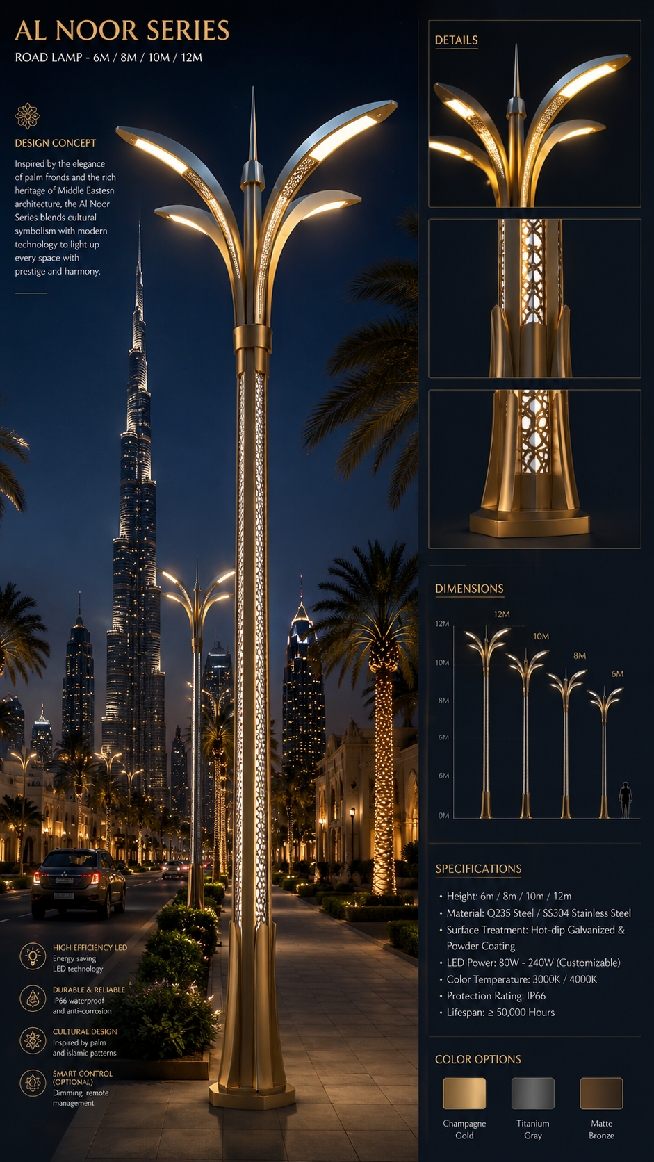 AL NOOR Series Custom Decorative LED Street Light for Middle East Projects