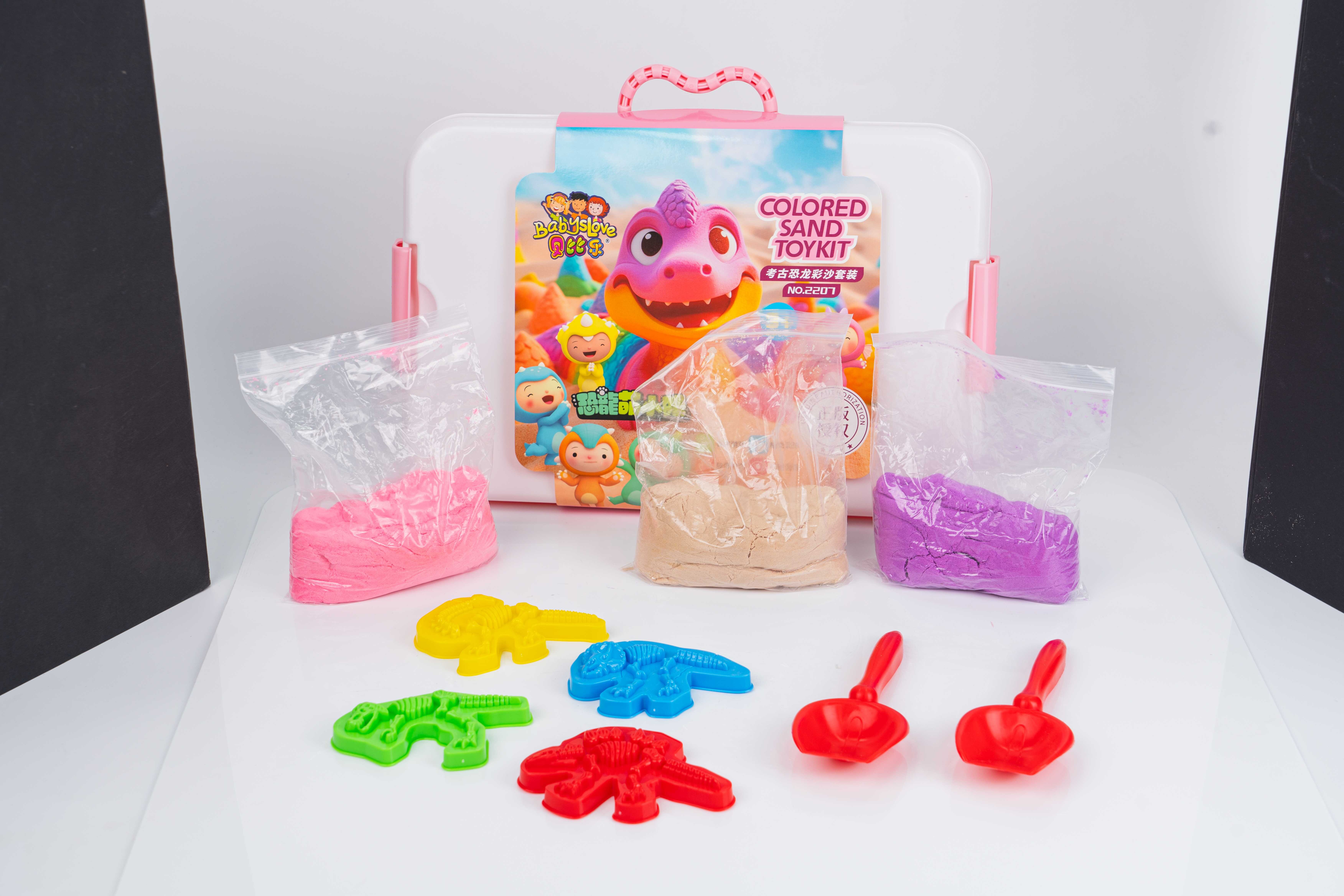 Archaeological dinosaur colored sand