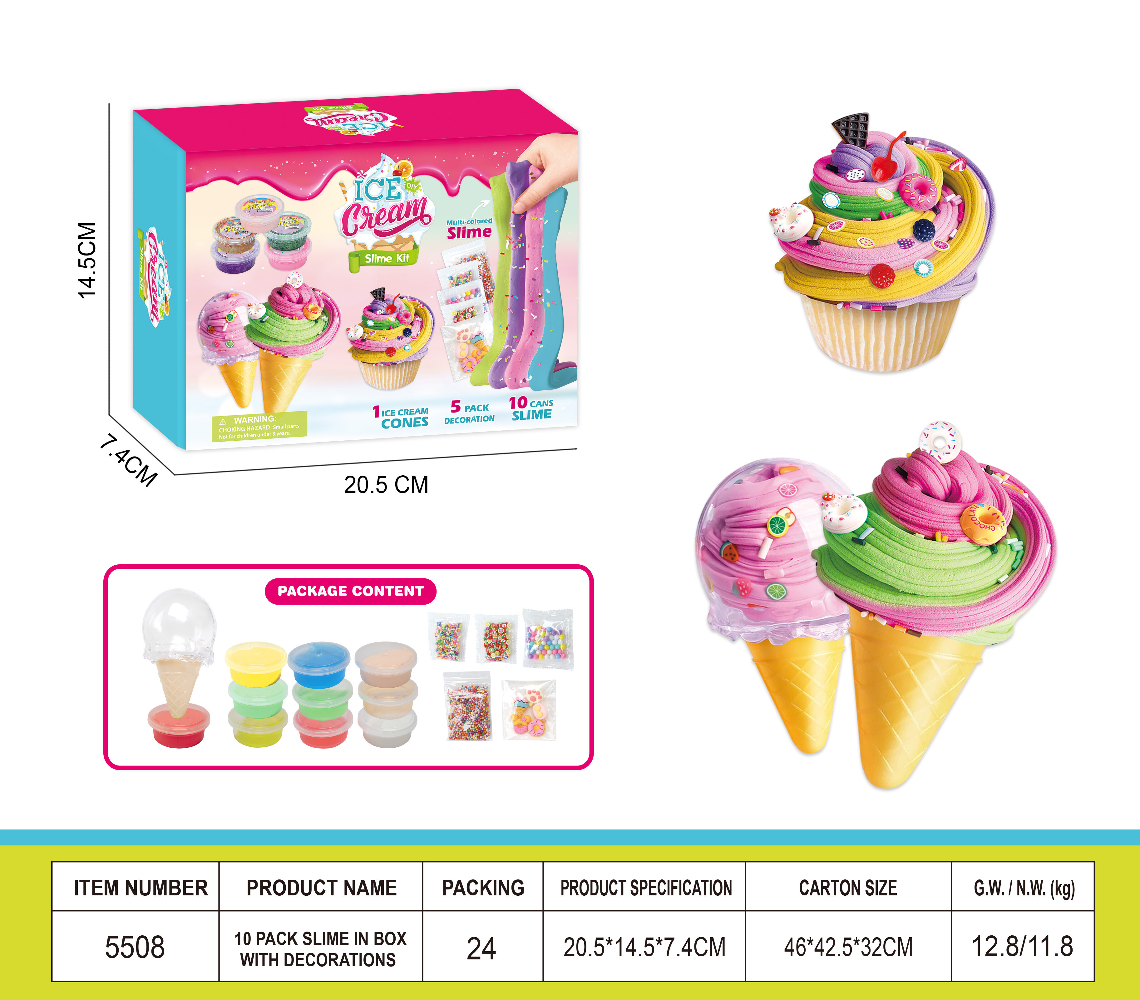 10PACK SLIME IN BOX WITH DECORATIONS