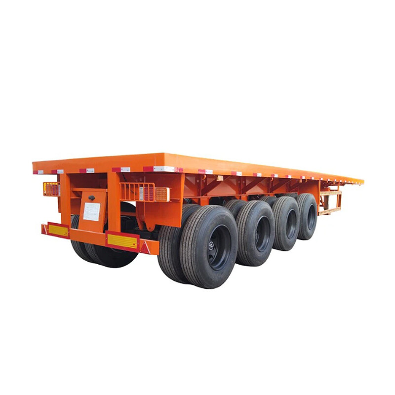 How is the flat bed trailer transported in a container?