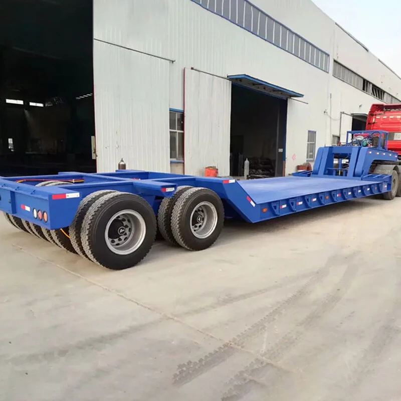 Heavy Duty 2 Lines 4 Axles Lowbed Semi Trailer To Transport Heavy Equipment