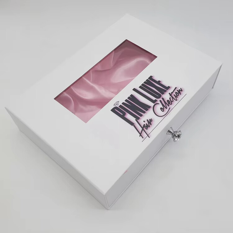 custom printing logo luxury gift wig paper wholesale window drawer box silk insert human hair packaging with handle