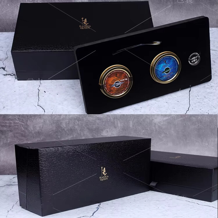 Wholesale custom design paper cardboard rigid foil logo luxury ice pack packaging box for two caviar tins 25g 125g 50g