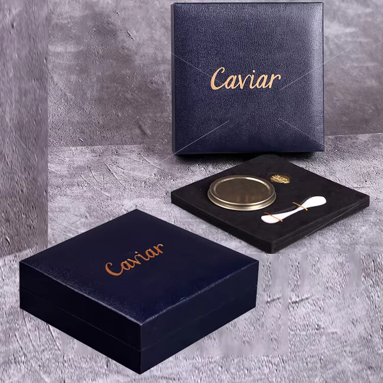 custom luxury PU leather caviar gift packaging box