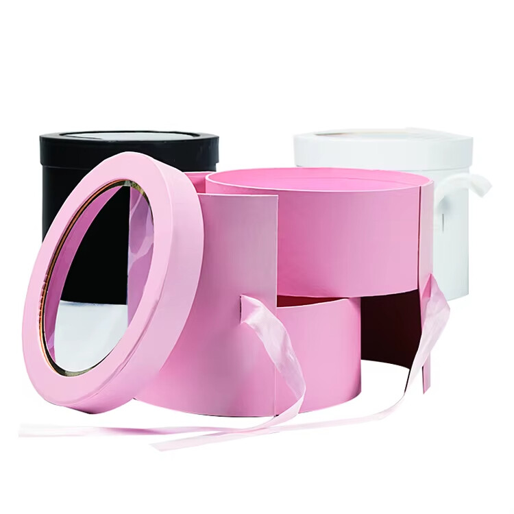 custom luxurious cardboard round flower box with lid